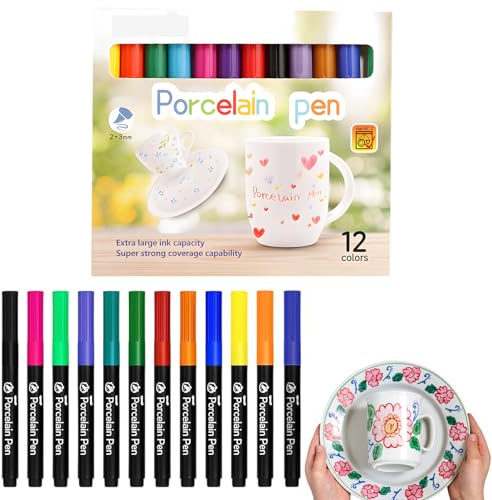 NieYat 12 Farben Porzellanstifte Spülmaschinenfest, Keramikstifte für DIY-Projekte, Kinder und Erwachsene, Ideal für Keramikbemalung, Personalisierte Geschenke und Festtagsdekoration
