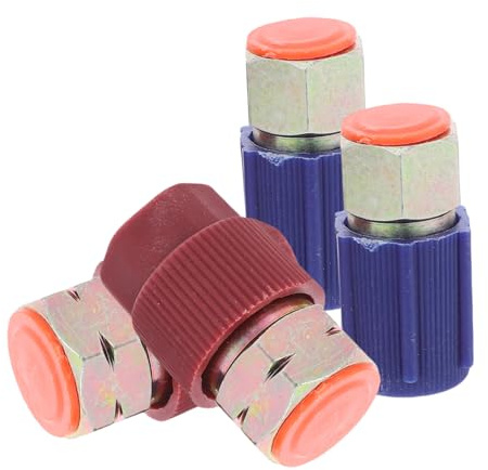 Amosfun Adaptador para Coche a R134a, Kit De 4 Piezas, Montaje Rápido, con Válvulas y Tapas Protectoras, Compatible con Puerto Alto, Uso para Recarga Aire Acondicionado Automóvil