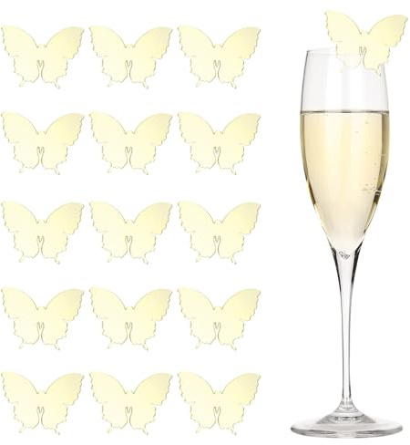 PATIKIL 20 Pcs Etichette Da Bere A Farfalla In Acrilico Oro Specchiato