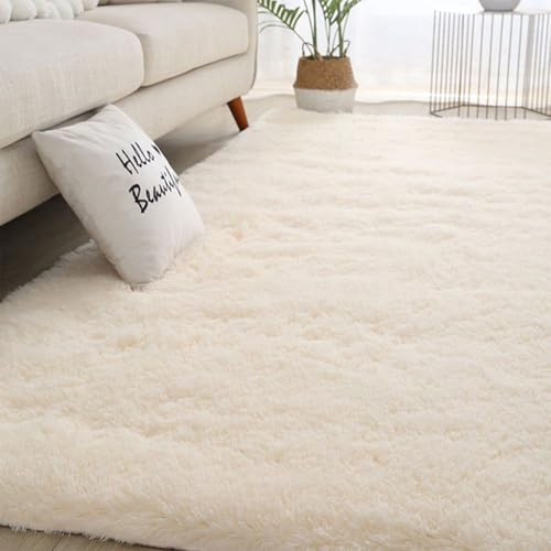 YUANWAN Alfombras Salon 180 x 240 cm Antideslizante Resistente Alfombra Salon Pelo Largo Lavables Alfombras Pasillo para Interiores Estar Habitación, Color Crema