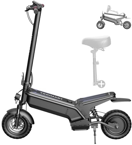 E Scooter Reichweite bis zu 30-35 km, Abnehmbarer Sitz/Akku Maximale Belastung 130KG Offroad-Reifen 10 Zoll Schlauchlose Reifen Faltbarer tragbarer Elektroroller-TODIMART YF-013