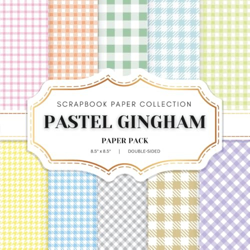 Pastel Gingham Scrapbook Paper Collection: 20 Gingham Double-Sided Sheets, 8.5 x 8.5 Craft Paper for Scrapbooking, Junk Journaling, Crafting, and More