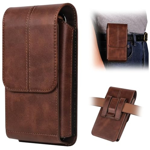 Handytasche Gürtel Vertikal PU-Leder Gürteltasche Handy Holster mit Gürtelclip für iPhone 17 16 15 14 13 12 11, Samsung S24 S23 S22 S21, Magnetverschluss Schutzhülle mit ID-Kartenhalter Tasche Männer