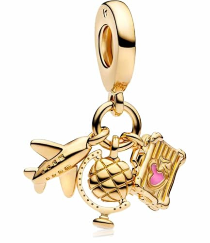 MSPOVOF Flugzeug-Globus & Koffer-Dreier Charms, S925 Sterling Silber Bead, für Armbänder und Halsketten, für Frauen Schmuck Geschenk