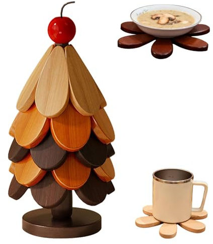 Sottobicchieri per albero di Natale, sottobicchieri resistenti al calore, con supporto per caldi, tazze, teiere, cucina, banconi e decorazioni natalizie