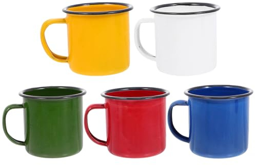RUNROTOO Copa de Vino Pequeña Esmaltada Vintage 5 Piezas Redonda | Tazas Vintage, Boca Ancha, Fácil Limpieza, Aislamiento Térmico, Acabado Artesanal Color Aleatorio