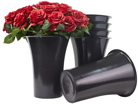 Holiday Designs - 13 Inch Tall Plastic Flower Buckets, Set of 6 Cooler Buckets for Fresh Cut Flowers, Free Standing Floral Display for Florists, Weddings & Events (Black, 13 H)