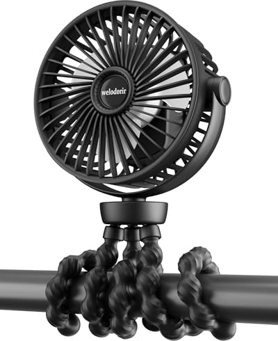 Portable Pram Fan, 5200 mAh Rechargeable Personal Fan, with 360° Rotate Flexible Tripod and TYPE-C Port 3 Speed Small Mini USB Clip-on Fans Can Handheld and Desk for Stroller Car Seat Crib Outdoor
