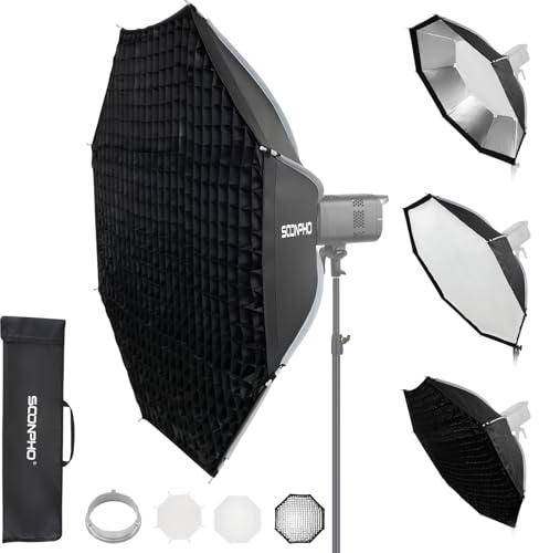 Soonpho Softbox ottagonale da 120 cm, Softbox Bowens a sgancio rapido con griglia a nido d'ape, diffusori di luce, borsa per Godox SL60W, SL60IID, SL60IIBI, per Neewer CB60B, FS150B, CB100C, per