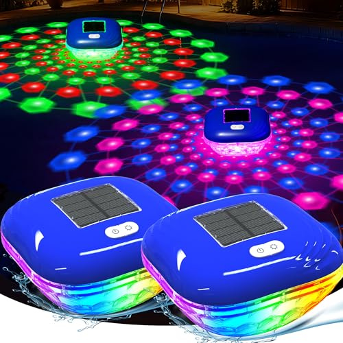 Luxfero Schwimmende Poolbeleuchtung Solar, Pool Lichter Schwimmend mit Lichtshow, LED Poolbeleuchtung, Tastenbedienung Pool beleuchtung Unterwasser,IP68 Wasserdichter Whirlpool Lichter für Spa-2 Stück