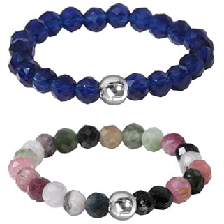 Hernin Naturstein Perlen Ringe Damen Elastisch Naturstein Stretch Ring Kristall Perlen Ring mit Silberperle Anti Stress Ringe Stapelbar Rings für Damen Mädchen
