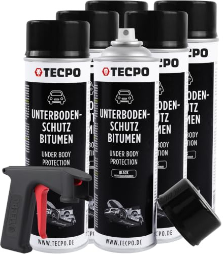 TECPO Spray de protection de dessous de caisse 500 ml avec poignée - Noir - Protection contre les chutes de pierres - UBS - Spray de protection contre les éclats de pierres, la rouille, les produits
