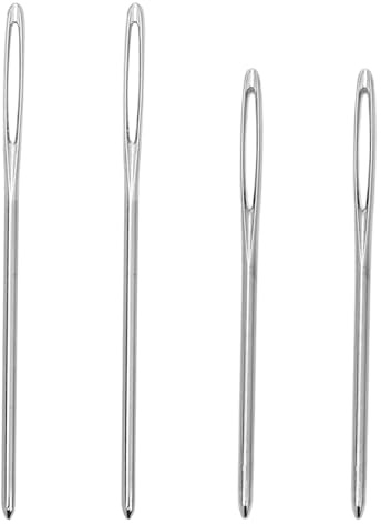 BEZHO 4 Agujas de Ojo Grande Sin Punta, Agujas de Zurcir para Lana y Costura, Agujas de Acero Redondeadas para Tapicería, Ganchillo y Manualidades DIY (Plata)