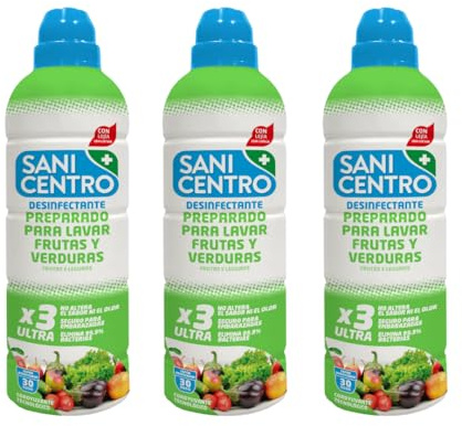 Desinfectante para Frutas y Verduras, con Lejía, Ultra Concentrado, Elimina 99,9% Bacterias, Pack 3 Unidades