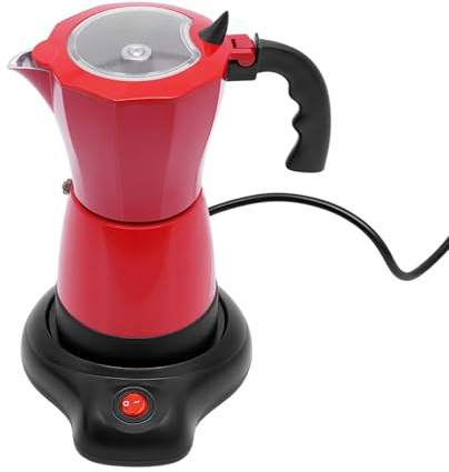 ClearFragrans Cafetera eléctrica de 300 ml, cafetera espresso 6 tazas Italia Moka KanneOne-TouchVálvula de seguridad 360° Básica Portátil para el hogar Viaje, Rojo