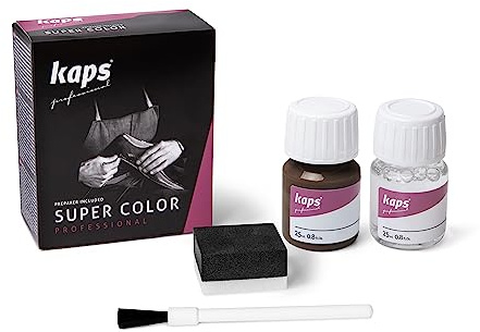 Kaps Professional Lederfarbe Super Color + Preparer für Naturleder, Synthetik und Textil (je 25 ml) zur Pflege und Reparatur von Lederschuhen in Verschiedenen Farben (139 - Mittelbraun)