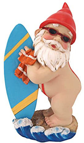 Design Toscano Garden Gnome Statue - Shredder Surfer Dude Gnome - Outdoor Garden Gnomes - Funny Lawn Gnome Statues