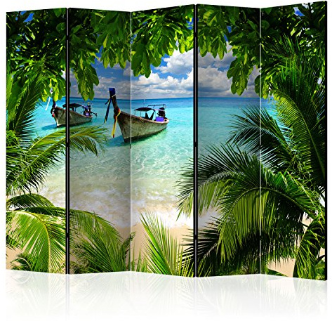 murando Decorative Room Divider Nature Beach 225x172 cm / 89x68 | Double-Sided Folding Screen 5 Panels Room Partition Non-Woven Canvas Print Opaque Photo Display