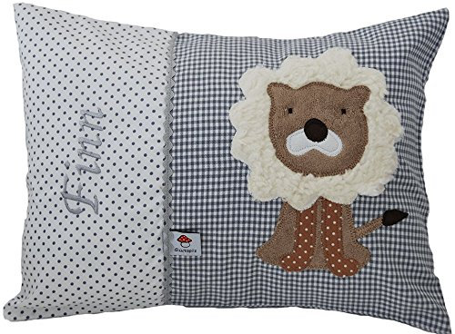 Glückspilz Namenskissen Babykissen I Löwe I Grau I 25 x 35 cm