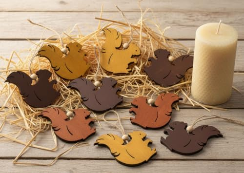 9 x Anhänger Holz Herbstdeko Eichhörnchen (A)