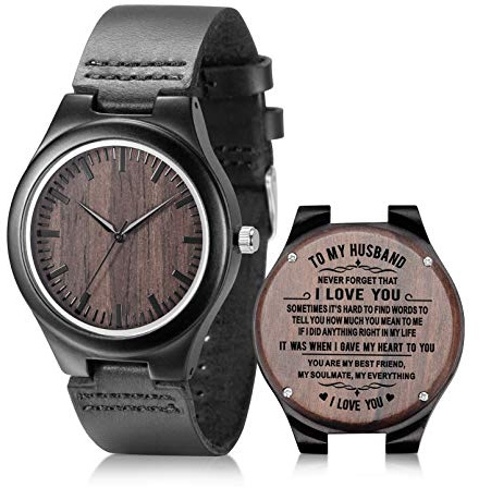 UMIPHIMAT Engraved Wooden Watches for Husband - Wood Watches for Men, Personalized Engraved Gifts for Him Wedding Anniversary Birthday Valentines Day Gifts