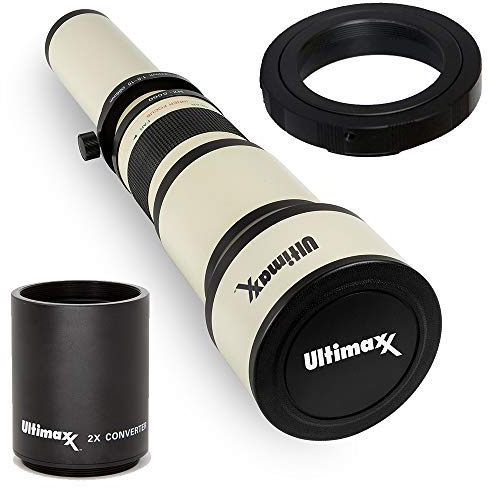 Ultimaxx 650-1300mm (w/ 2X Teleconverter 1300-2600mm) Telephoto Zoom Lens Set for Canon EOS 7D II, 6D II, 5D III, 5D IV, 5Ds, 1Ds, 80D, 90D, 77D, 70D, 60D, T7, T7i, T6s, T6i, T6, T5i, T5, SL3 & More