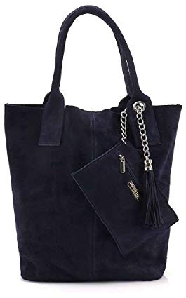 Made IN Italy Damen XXL Leder Tasche Wildleder Shopper Schultertasche + Schmucktasche