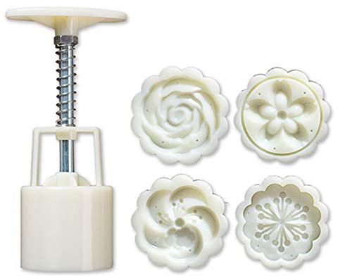 LEAMALLS 5 Pezzi Mooncake Stampa Formine per Biscotti Timbro Presse Muffin e Cupcake con Fiore timbri Fai da Te Utensili da Forno Pasticceria Fondente Decorazione Modellare Attrezzi