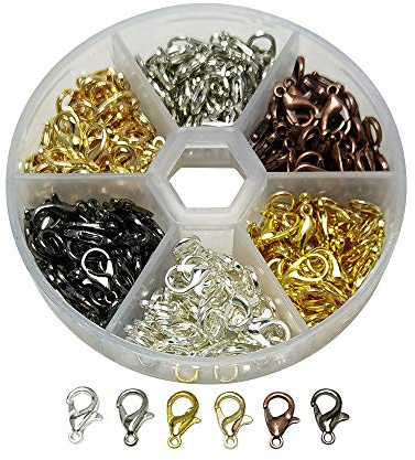 Libiline 1 Box 240pcs Assorted 6 Colors Zinc Alloy Lobster Clasps for Jewelry Necklaces Bracelet Making, Nickel Free (Mix, 12x7mm)