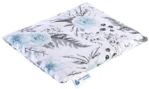 Cuscino termico con noccioli di ciliegia grande 500g rettangolare 20x25cm 100% cotone Medi Partners per terapia del freddo e del calore (Fiori grigii)