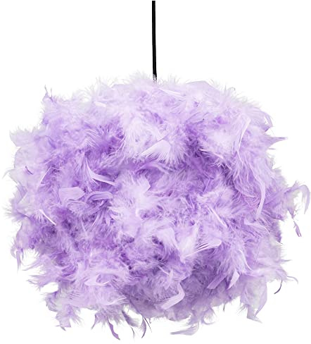 Eye-Catching and Modern Real Natural Lilac Feather Decorated Small Pendant Light Shade 40watt Maximum Perfect Statement Piece 25cm Diameter by Happy Homewares