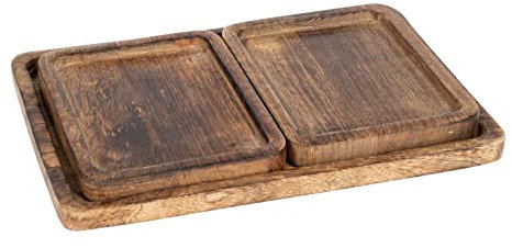 Cherish Home Lot de 3 plateaux 100 % bois de manguier pour servir ou présenter des aliments – Bois véritable, rectangulaire, marron