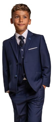Costume habillé Slim Cavani pour garçon, Tenue de Mariage, de Bal, de Communion, Bleu Marine, Ensemble 3 pièces Jefferson, âge 8 années