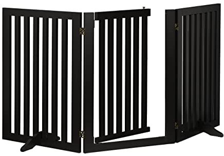 Relaxdays Absperrgitter, HxB: 70x154 cm, faltbar, mit Tür & Füßen, freistehendes Hunde Schutzgitter, Türgitter, schwarz