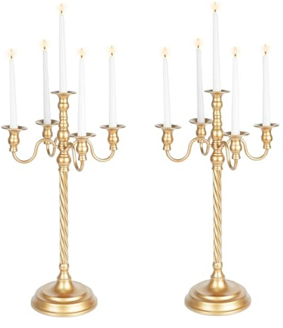 Inweder Tall Floor Candelabra Vintage: Gold 5 Arm Candelabras 22.4 Metal Spiral Opera Candelabra Candle Holder Antique Centerpieces Stand for Christmas Wedding Dinner Party Aisle Reception Set of 2