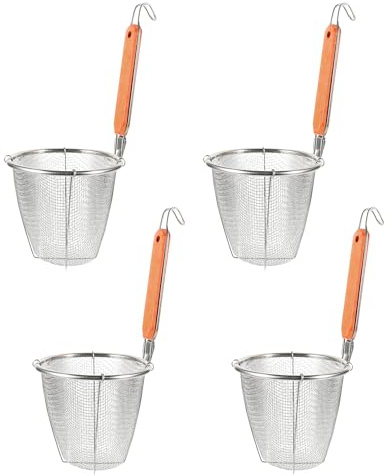 Angoily Noodle Strainer with Handle 12.40 Inch Mesh Basket for Pasta Cooking and Draining Set of 4 Practical Kitchen Colanders