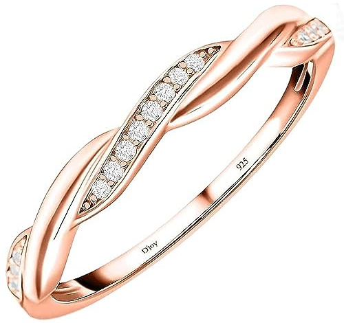 TJC Sterling Silver CZ Twisted Crossover Ring for Women 925, Entwined Promise Wedding Band Engagement Ring for Women with Simulated Diamond, Rhodium, Rose & Yellow Gold Vermeil Ladies Jewellery Gift