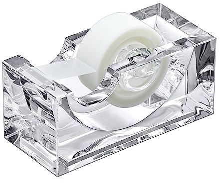 Amazing Abby - Tanya - Acrylic Tape Dispenser (1-Pack), Plastic Label Roll Holder, Clear Sticker Organizer, Perfect Office Desktop Storage Solution for Tapes, Labels, Stickers, and More