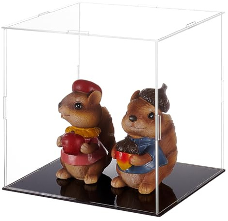 FINGERINSPIRE Vitrinen Für Minifiguren Aus Kunststoff 21x21x20.5 cm Durchsichtige Staubdichte Action Figuren Vitrine Mit Schwarzer Basis Vitrine Für Modelle Bausteine Puppe Und Sammlung