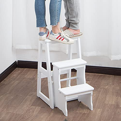 3-Stufen-Holzleiter-Stuhl, multifunktionaler Blumenständer/Schuhbank-Aufstiegsleiter-Stufen-Hochhocker Faltbarer Trittleiter-Hausgarten-Werkzeug-Tritthocker