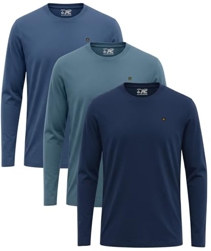 JRC Pack of 3, 4 Mens Long/Short Sleeve Crewneck T-Shirts, Casual Round Neck Tops for Walking, Workout, Running & Casual Outings