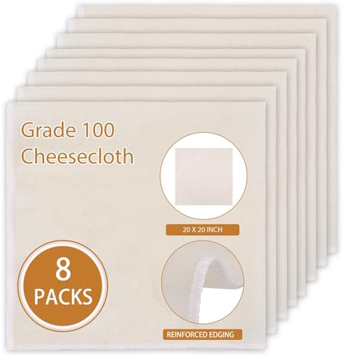 8 PCS Reusable Cheese Cloths for Straining, 20x20 Inch Hemmed Cheesecloth, 100% Cotton Unbleached Cloth Strainer for Coffee Brewing Cooking, Baking, Juicing, Straining, Cheese Making