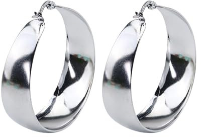 Lilbitty: 1 Paar breite Silber-Creolen, hypoallergen, leicht, große Ohrringe (40 mm)
