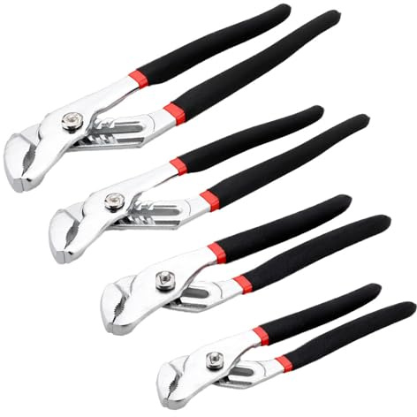 4 Stück Wasserpumpenzangen-Set (175mm, 200mm, 250mm, 320mm), Klempnerschlüssel Rohrzange Wasserrohrzange mit Rutschfester Griffe, Verstellbaren Pumpenzange