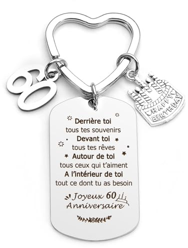 Cadeau Anniversaire 60 Ans - Porte Clef pour Homme et Femme - Cadeau pour Papa, Maman, Papy, Mamie et Amie