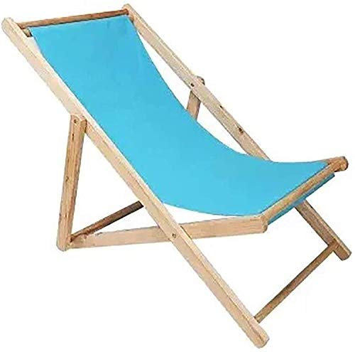 Traditioneller, Leichter Strand-/Garten-Klapp-Loungesessel aus Holz, Seaside-Lounge-Sessel, klappbarer Segeltuch-Stuhl für den Außenbereich, Liegestuhl, Tragkraft 140 kg (Hellblau)