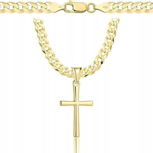 Amor Luxury Goldkette Herren mit Kreuz 585 - Kreuzkette Herren 925/585 - Goldkette Kreuzkette 60 cm - Massivgold 5 mm - Halskette Herren Panzerung
