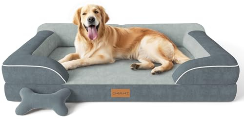 CWAWZ Orthopädisches Hundebett für große Hunde,107x76cm XL Hundebett mit Knochenspielzeug, Kühlender Memory Foam Waschbar Hundesofa, Wasserdicht rutschfest Großes Hundesofa,Dunkel Grau