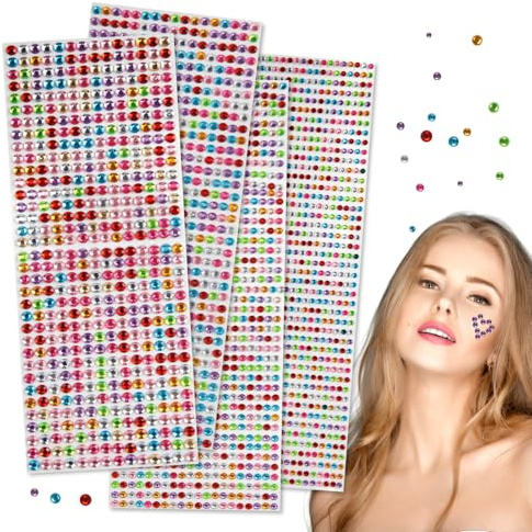 3230 Stück Glitzersteine Selbstklebend, Glitzersteine zum Basteln,Glitzer Sticker für Kinder,Bunt Strasss Größe Mixed Selbstklebende Strasssteine, für Make-up,DIY Fingernagel,Augen,4 Größen 3/4/5/6 mm