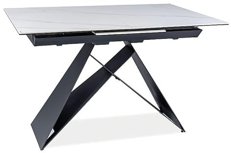 Signo Meble - Mesa de comedor extensible de cristal con aspecto de mármol y metal, 8 cubiertos, color blanco y negro, 120/160 x 80 x 76 cm